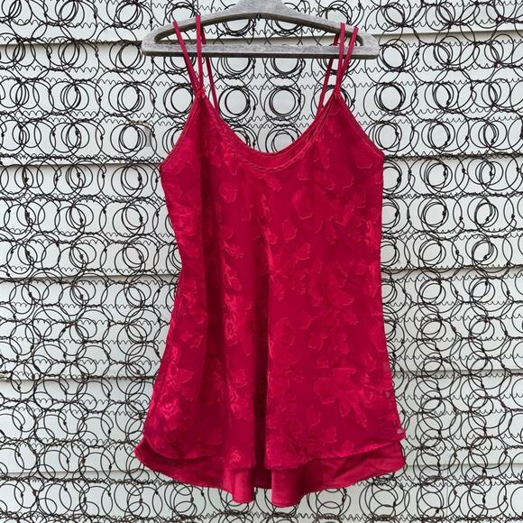 Vintage Dresses & Skirts - Vintage 90s Inner Most Red Satin Floral Double Layer Slinky Slip Dress MEDIUM